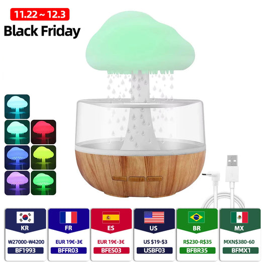 Cloud Rain Humidifier Mini Air Humidifier USB Electric Aroma Diffuser Essential Oil Purifier Aromatherapy Mist Maker Lights For Car Home Bedroom