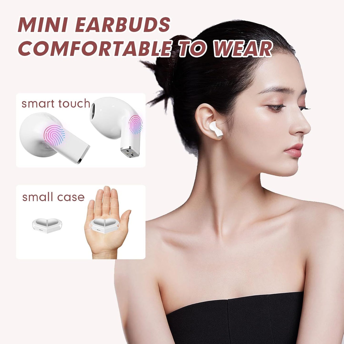 Pink Heart Design Wireless Earphones