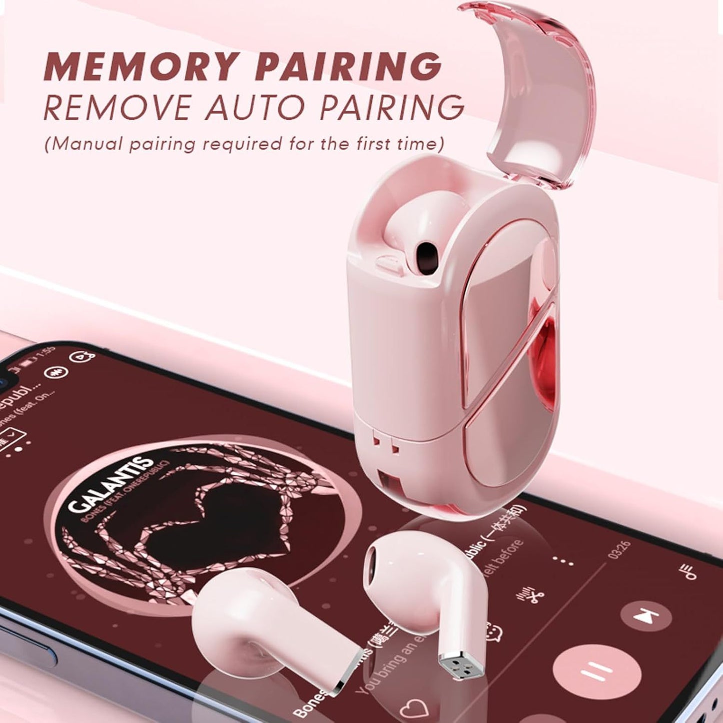 Pink Heart Design Wireless Earphones